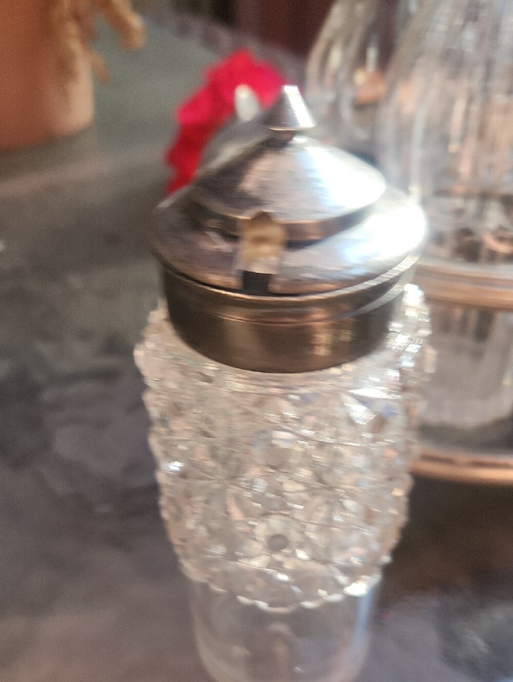Vintage Silver Condiment Carousel with Clear Glass Bottles - Picture 9 of 16